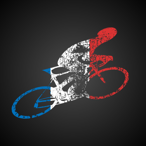 Un dessin d'un cycliste colorié avec le drapeau français.